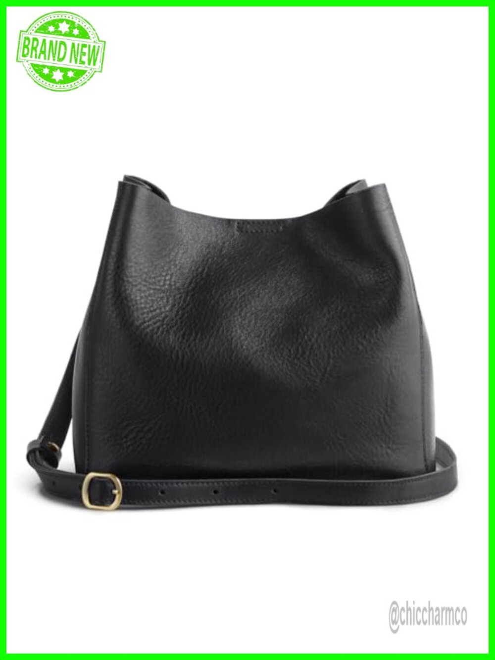 Full Grain Cattle Leather Crossbody Bucket Bag Convertible Shoulder Purse